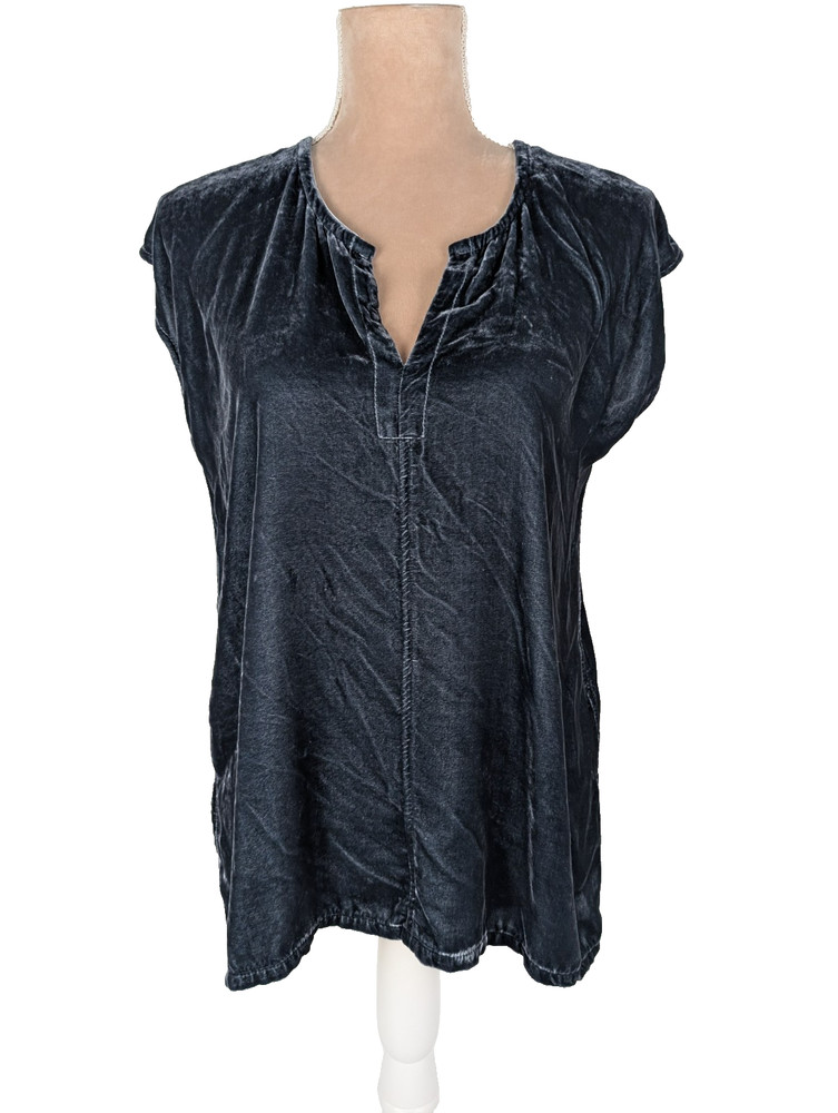 CP SHADES Velvet Tunic Top Silk Blend Navy Blue Relaxed Size S Boho Lagenlook