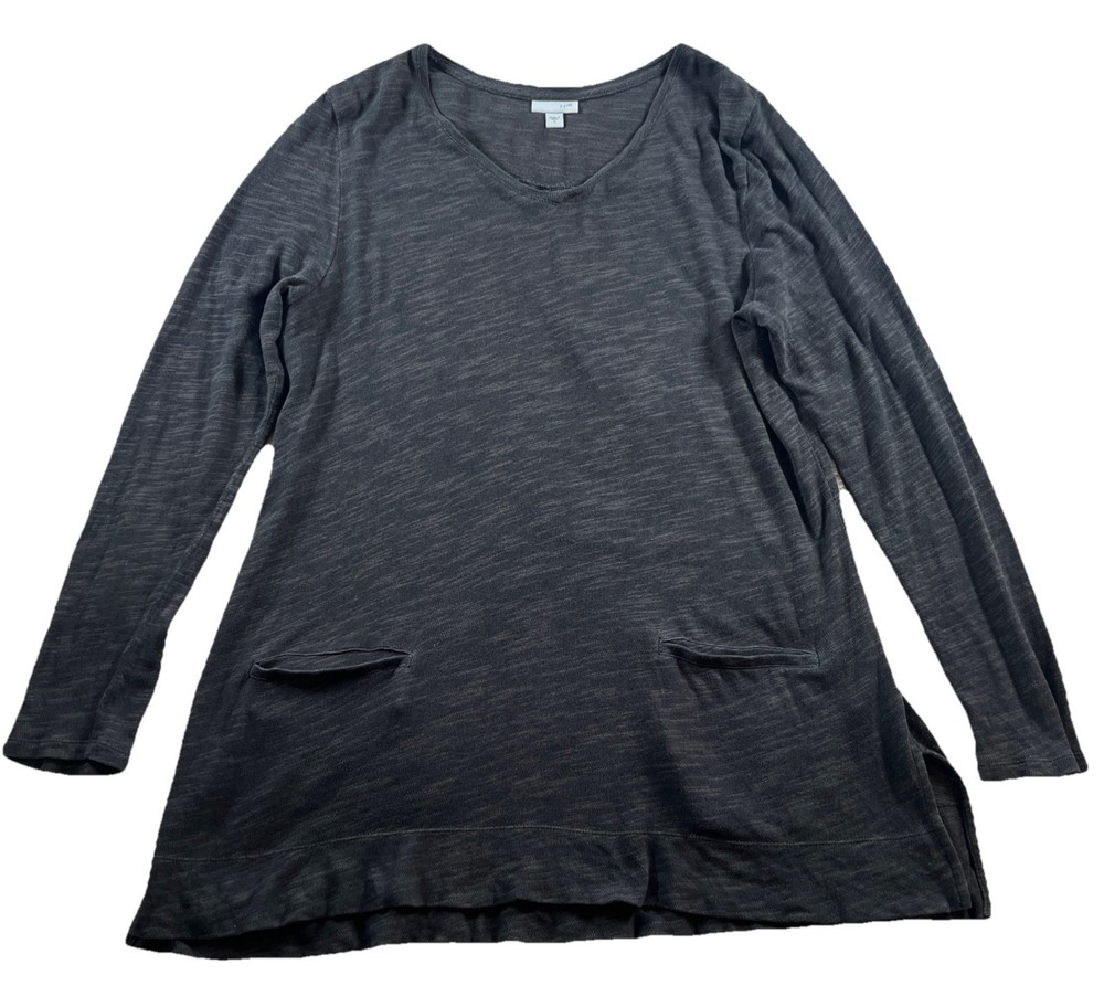 J Jill Women’s L Black Heather V-Neck Tunic Top Long Sleeve Casual Comfy Basic