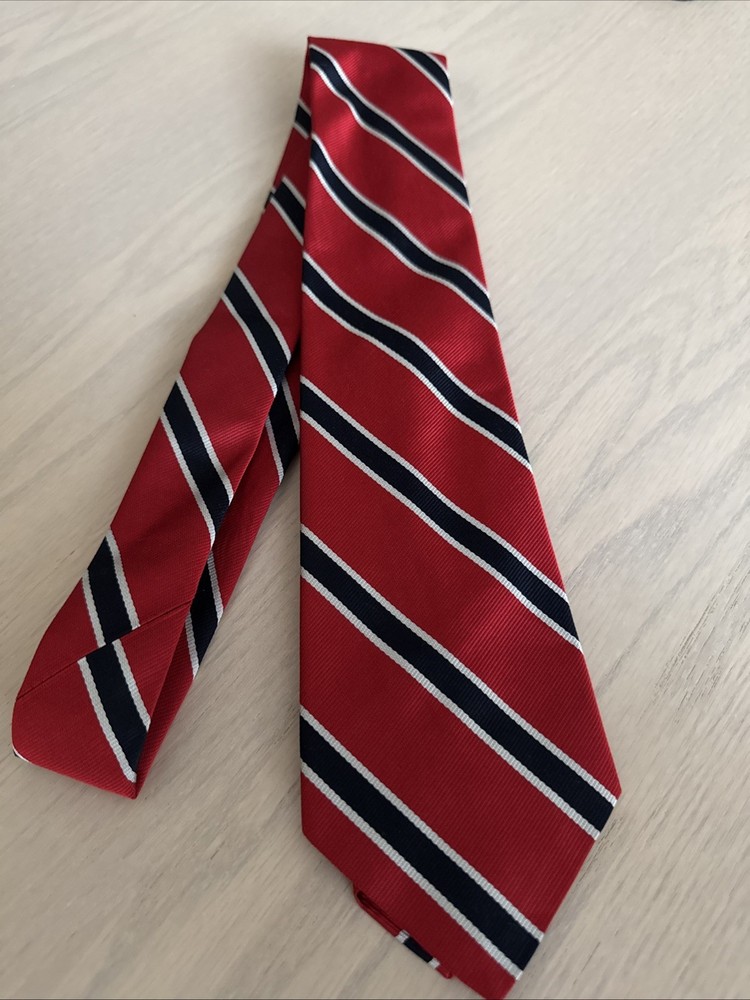 Brooks Brothers Men's Silk Red Black White Striped Tie Made In USA  3.25x56