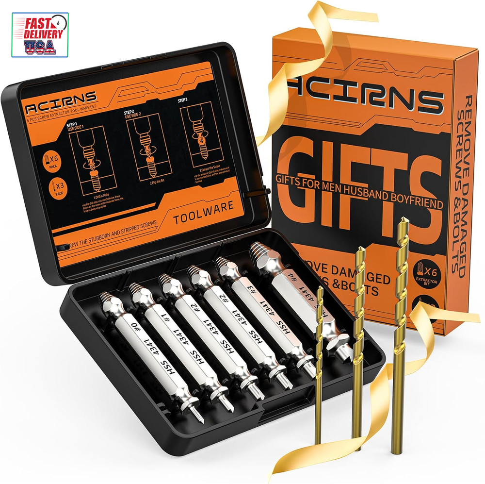 Gifts for Men,9 Pcs Damaged Screw Extractor Set,Valentines Day Gifts for Him,Sto