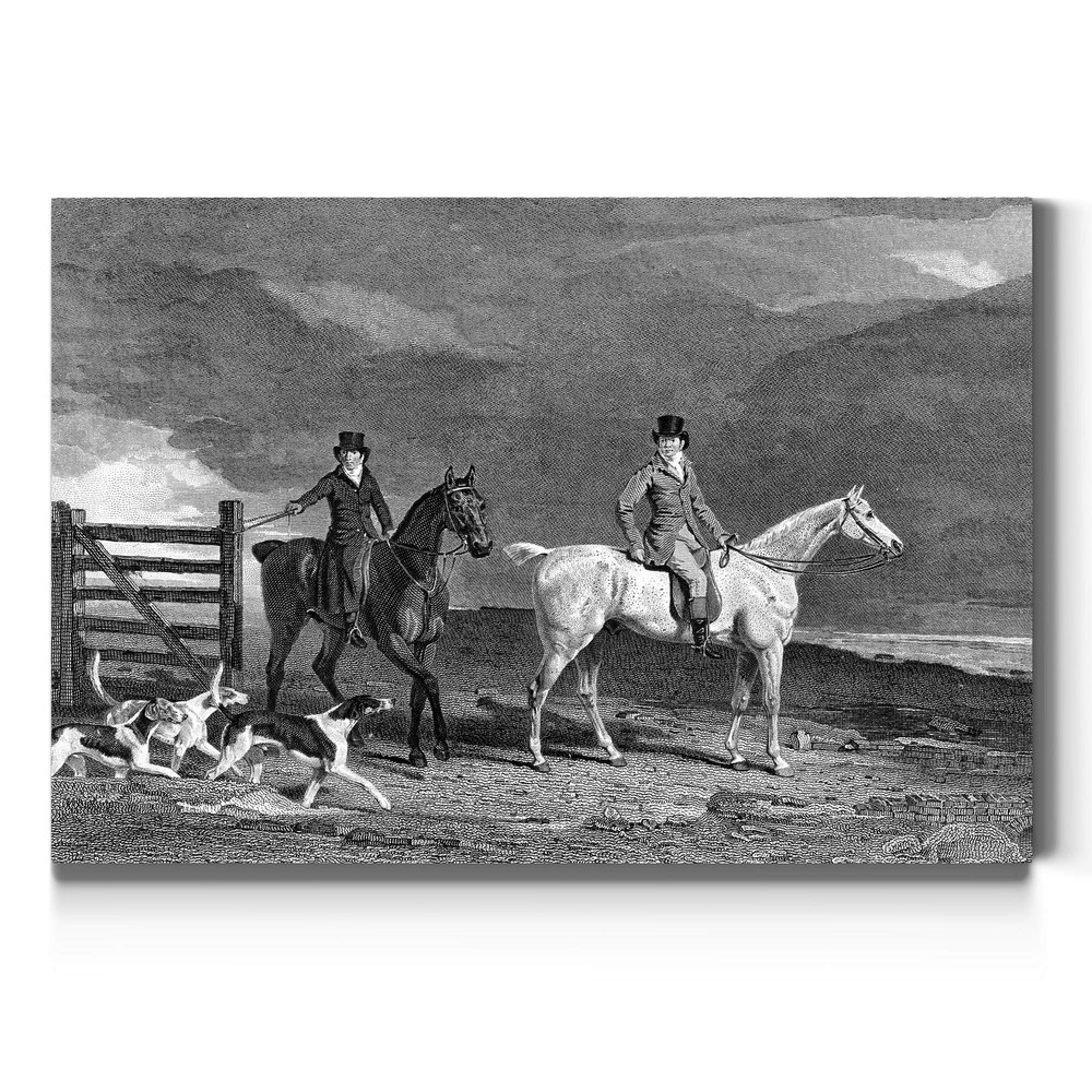 A Ride with the Dogs Wall Art, English Equestrian, Black and White, Grayscale...