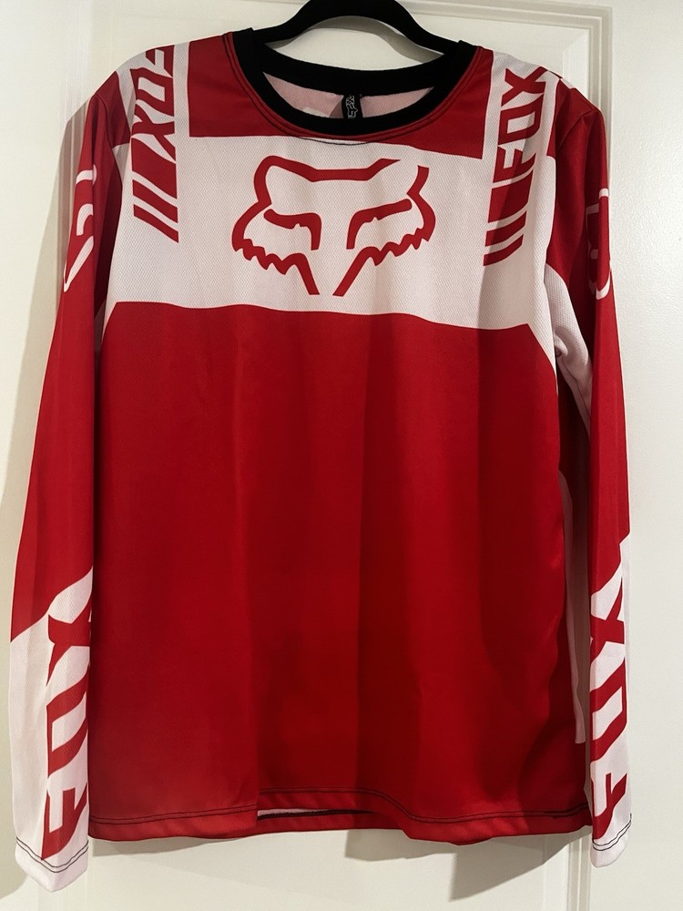 Fox Racing Motocross Jersey Red White Long Sleeve MTB Dirt Bike Men’s Medium