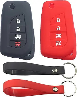 2Pcs Rubber Silicone 4 Buttons Smart Flip Key Fob Cover Case  Color: Black Red