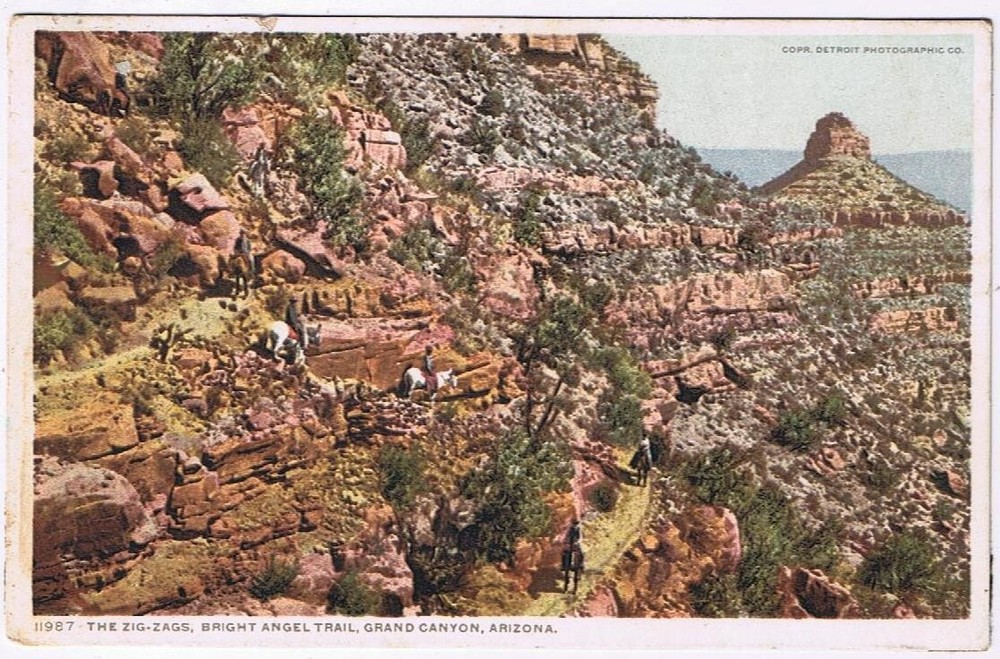 Arizona Postcard Zig-Zags Bright Angel Trail Grand Canyon 1911