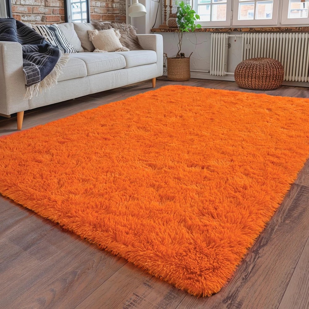 4x6 Orange Shag Area Rug Plush Soft Kids Room Carpet