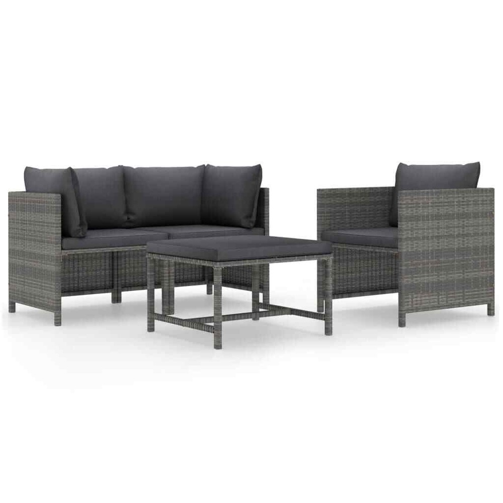 NNEVL 4 Piece Garden Sofa Set with Cushions Poly Rattan Grey