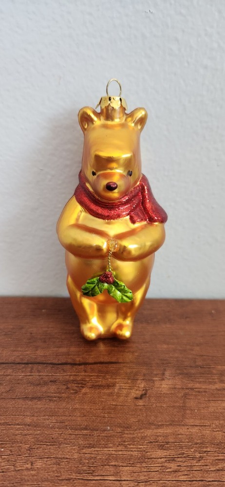 Disney Winnie the Pooh Ornament Christmas Blown Glass Holding Mistletoe 5