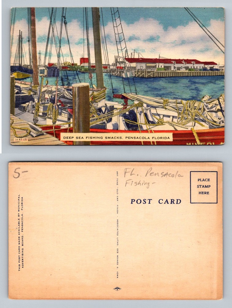 Pensacola, FL-Florida, Deep Sea Fishing Boats, Harbor & Docks Vintage Postcard