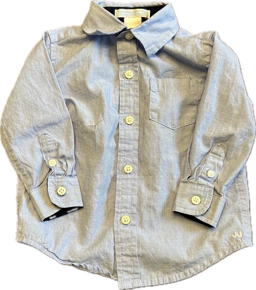 Baby Boy Janie and Jack Blue Long Sleeve Button Down Shirt Size 6 - 12 Months