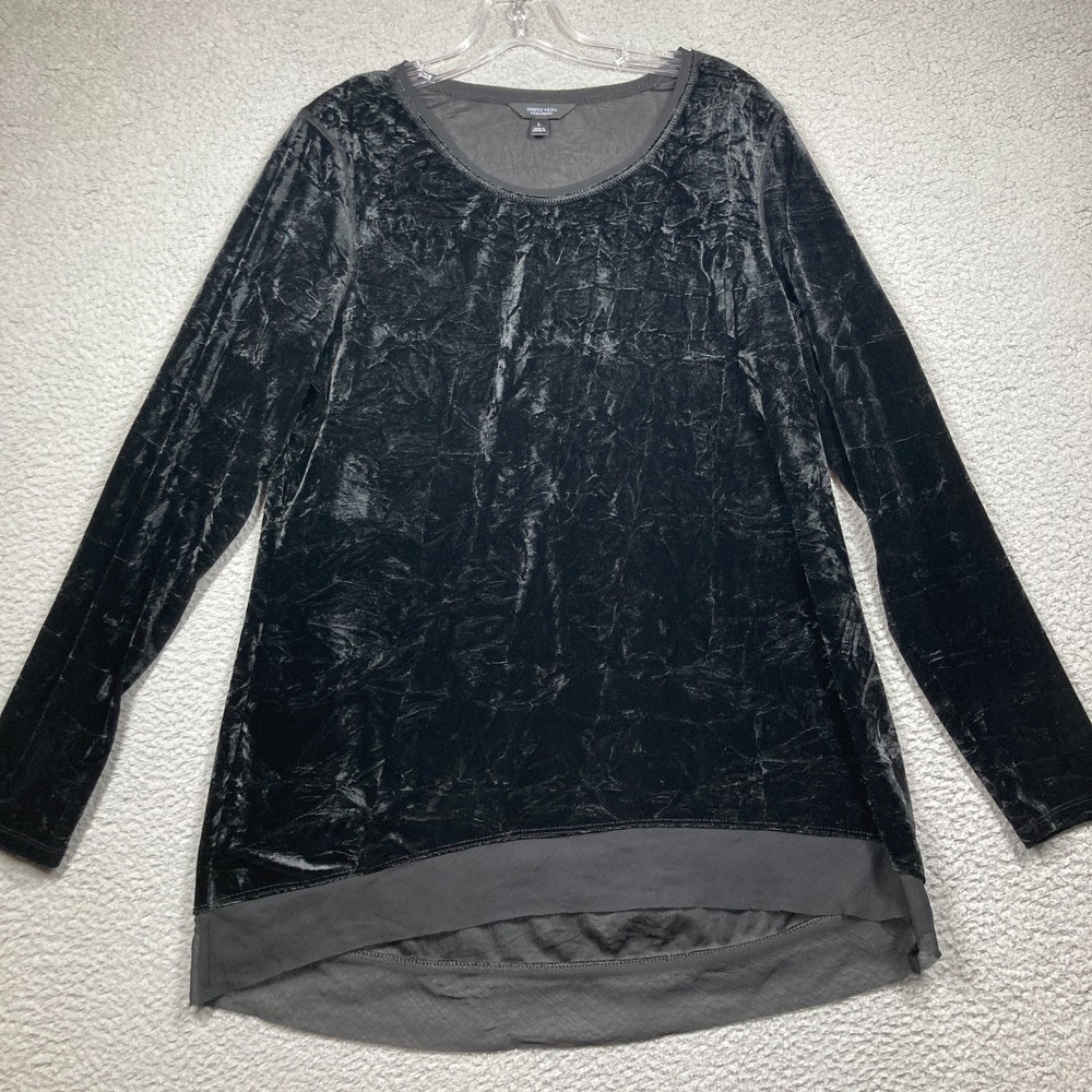 Simply Vera Wang Top Women's Large Black Velvet Long Sleeve Whimsigoth Y2K Fairy
