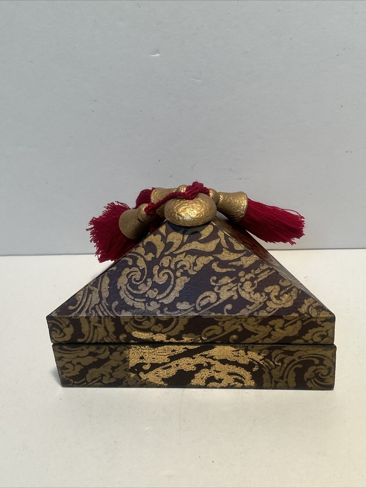 Thai Teak Triangle Jewelry Box Handcrafted Storage Case  