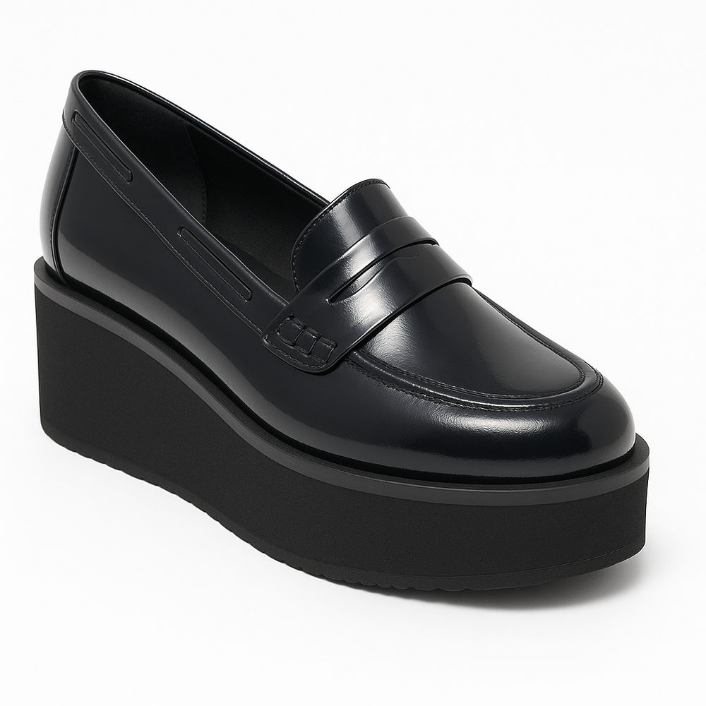 WOMENS CHUNKY LOAFERS PENNY PLATFORM SOLE GOTHIC BLACK SHOES UK SIZE