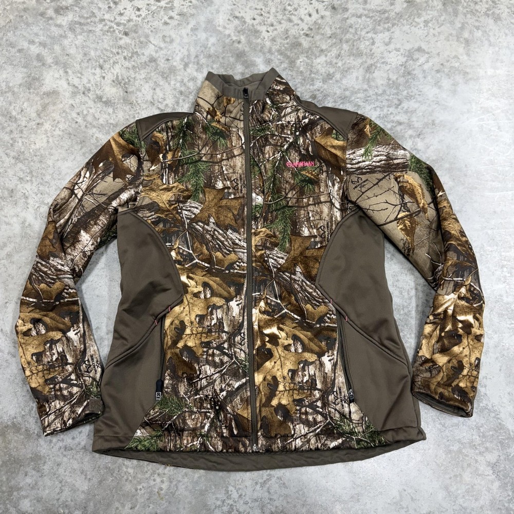 Magellan Outdoors Jacket Womens Large Brown Camo Softshell Full Zip Hunting