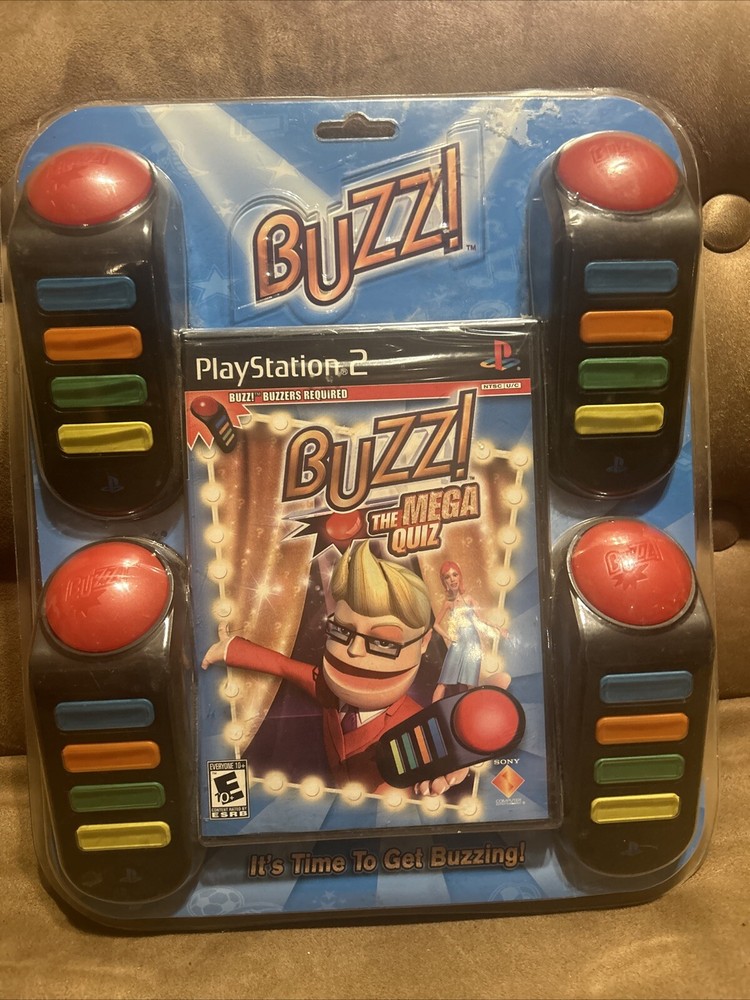 Buzz The Mega Quiz Bundle With 4 Buzzers Sony Playstation 2 PS2 NEW Sealed Set
