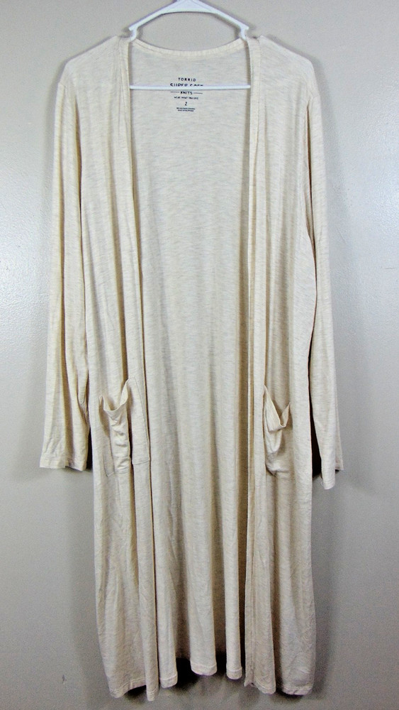 Torrid Super Soft Slub Duster Womens Size 2X Open Front Longline Pockets Beige