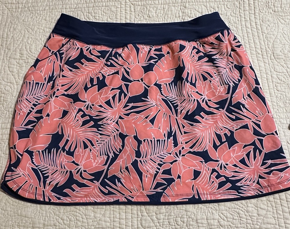 Lands End NWOT Womens Quick Dry BoardSkort Navy Coral Palms Swim Skirt Sz 18W