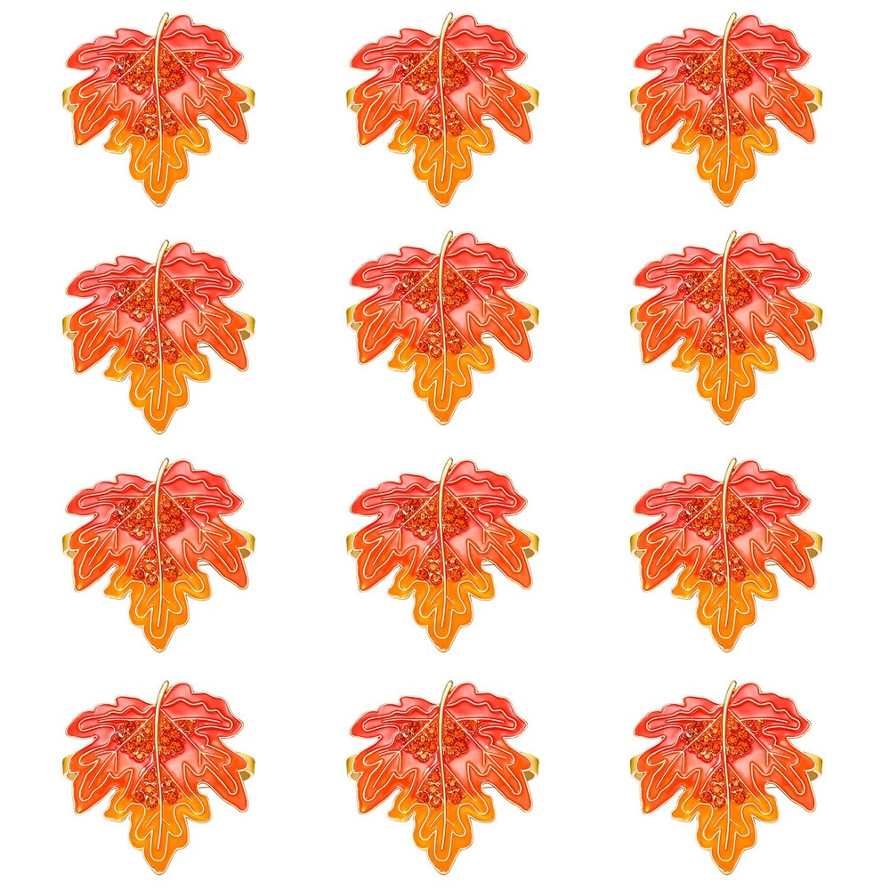 12PCS Thanksgiving Napkin Rings Set, Harvest Maple Leaf Turkey Pumpkin Fall N...