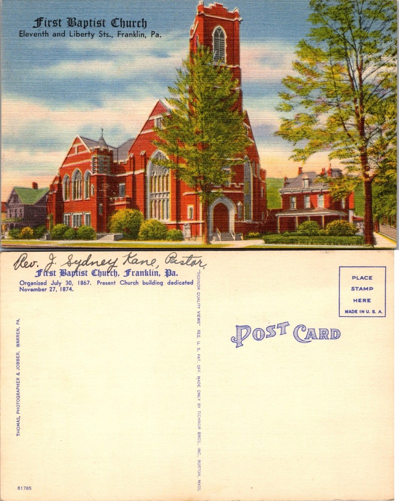 First Baptist Church Franklin Pennsylvania PA Postcard