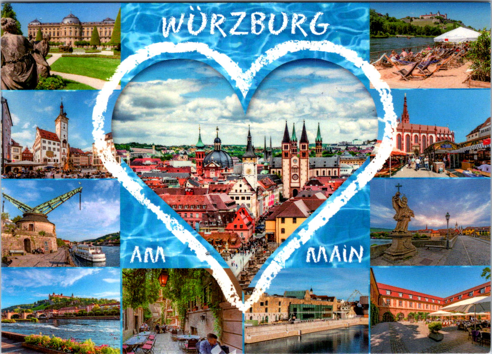 Vintage Postcard Würzburg Germany Cityscape Collage And Main River