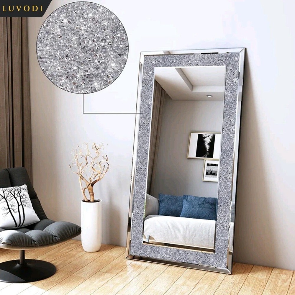 Large glitter-framed rectangular wall mirror with crystal-style accents, 1200 x