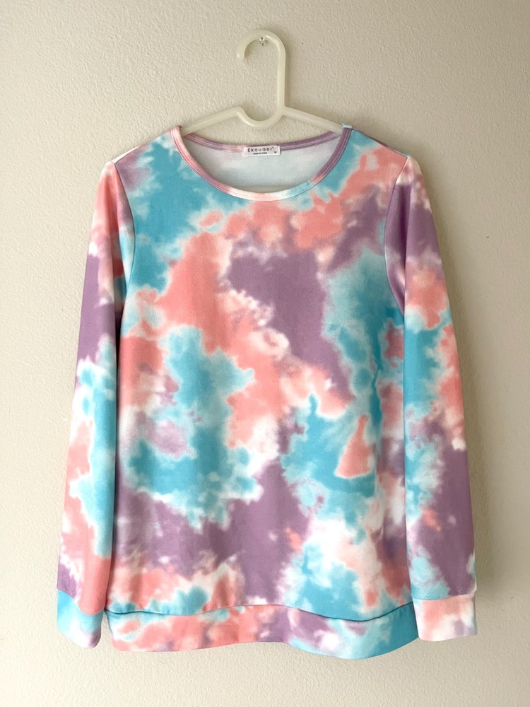Tie Dye Sweatshirt Women’s Long Sleeve Pullover Pastel Pink Blue Purple Ekouaer