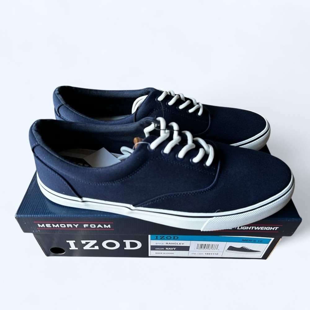 Izod Rangley Men's Lace Up Casual Canvas shoe Memory Foam Navy size 12