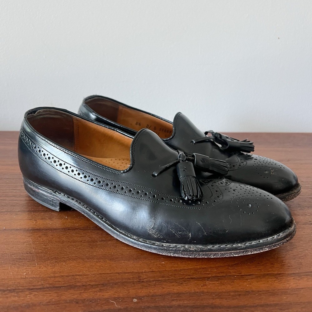 Vintage Johnston & Murphy Optima Tassel Loafers Black Leather Dress Shoes 8.5 D