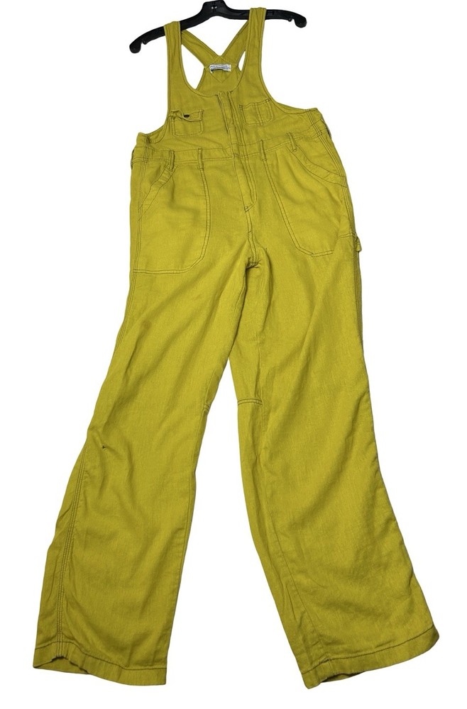Urban Outfitters Mustard Yellow Linen Blend Overalls Size XS Straight Belt Loops