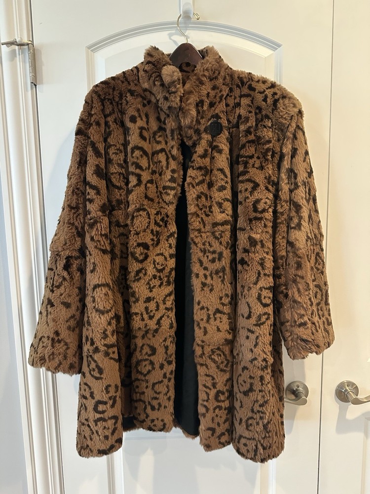 Vintage Women’s Carole Little Animal Print Genuine Rabbit Fur Swing Coat