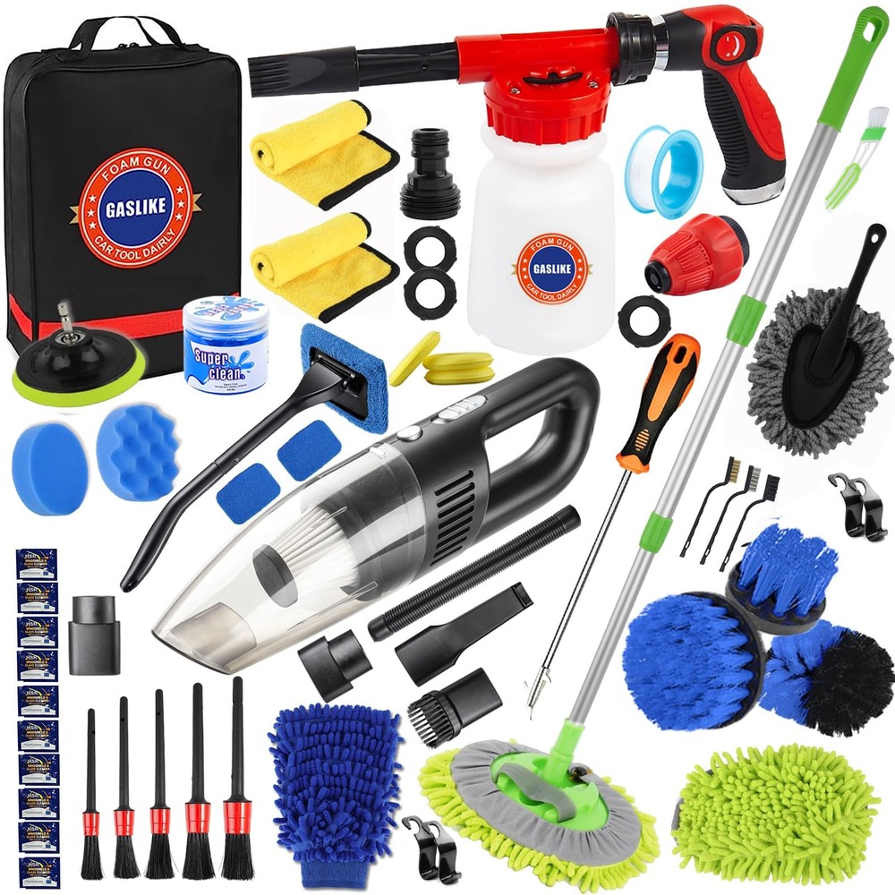 63PCS Car Wash Cleaning Kit,Car Wash Brush with Long Handle,Car Detailing Kit