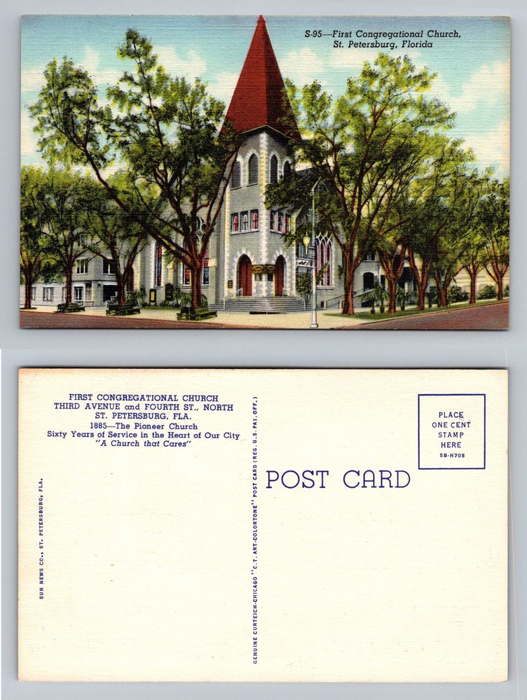 St. Petersburg, FL-Florida, 1885 First Congregational Church Vintage Postcard