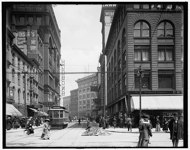 Detroit Michigan Gratiot Avenue from Woodward 1900s Streetcar Downtown
