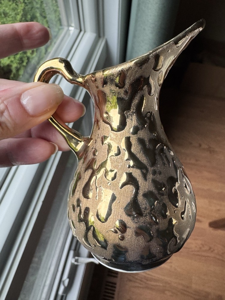 Kingwood Pitcher Weeping Gold Vase Ewer 4 Inches Vintage MCM East Palestine Ohio