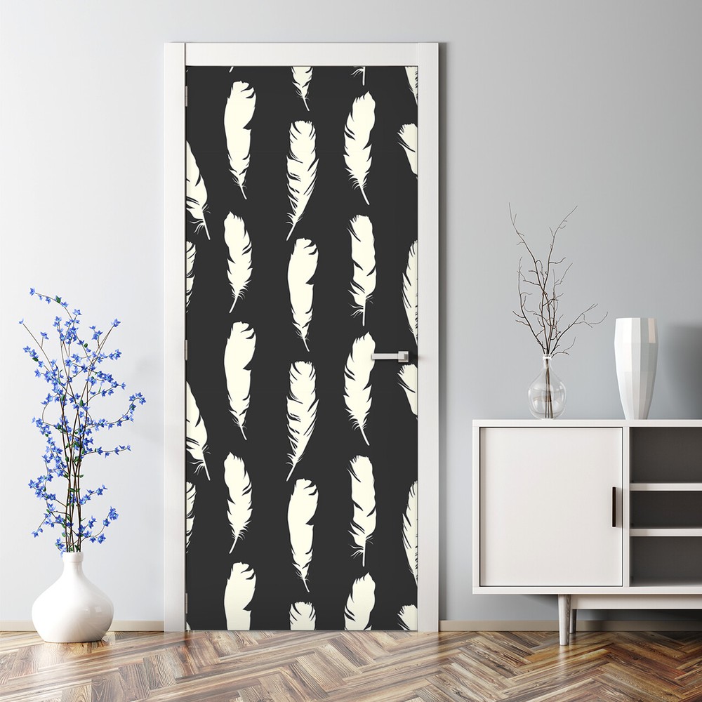 Feathers decor White feathers Bubble Free Door sticker Bird feathers Decal