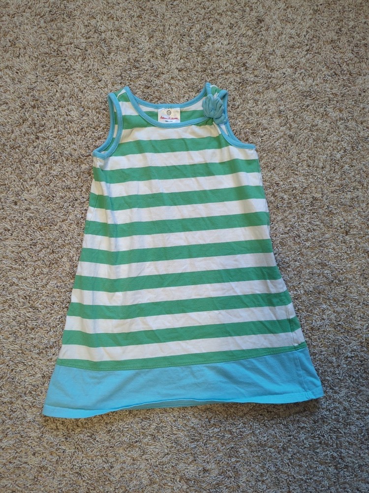 Hanna Andersson Dress Size 110 (5) Green Stripe Play Dress Sun Dress Cotton