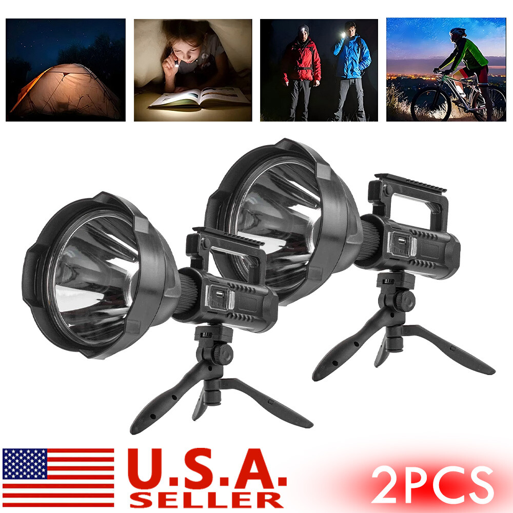 2PCS Rechargeable LED Spotlight Flashlights with 9M Lumens Super Bright Handheld