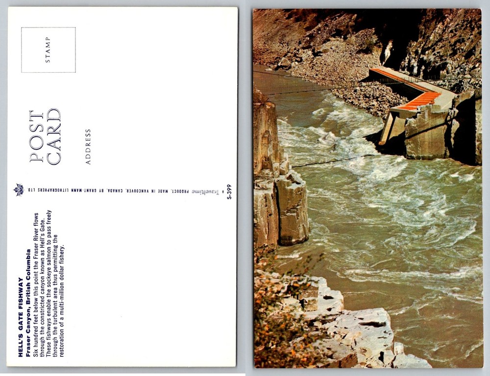 Hell's Gate Fishway Fraser Canyon BC Postcard Traveltime Sockeye Salmon