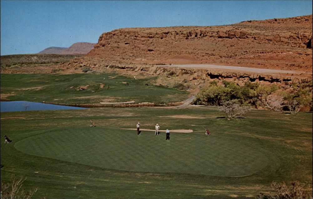 St George Municipal Golf Course Utah aerial view ~ 1950-60s vintage postcard