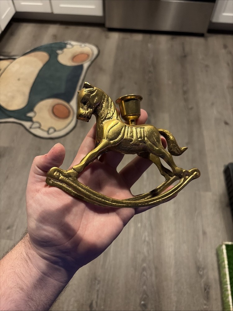 Vintage Solid Brass Candle Stick Holder Mid-Century Rocking Horse 5