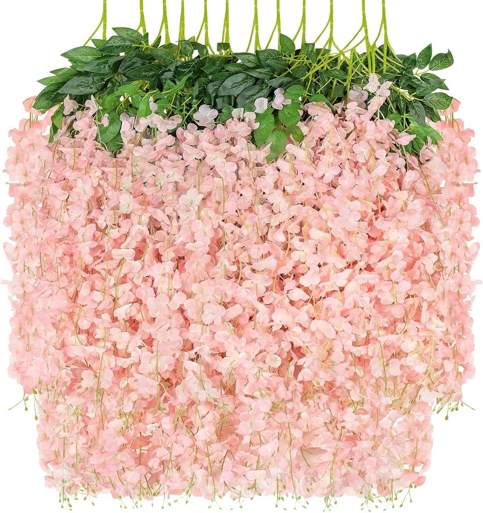 12 Pack Artificial Wisteria Flowers Garland Silk Fake Flowers Hanging Vine
