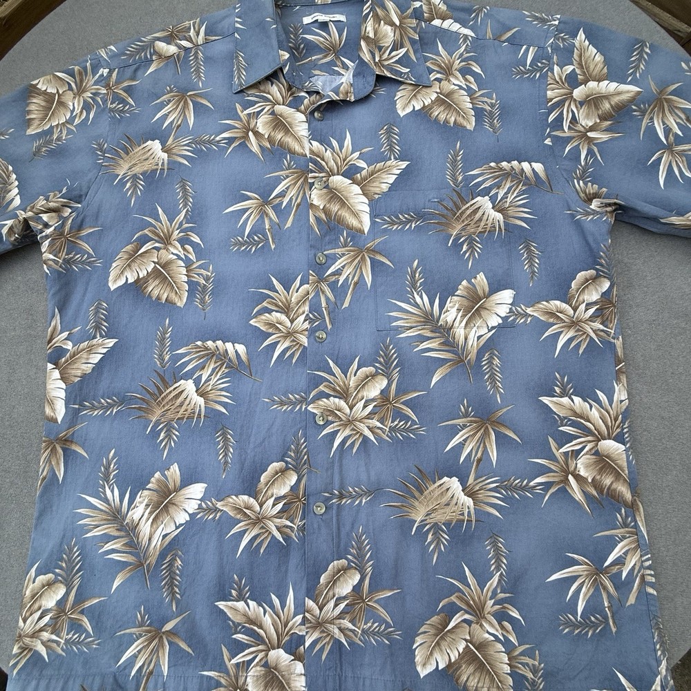 Pierre Cardin Men’s L Blue Tropical Floral Hawaiian Beach Short Sleeve Button-Up