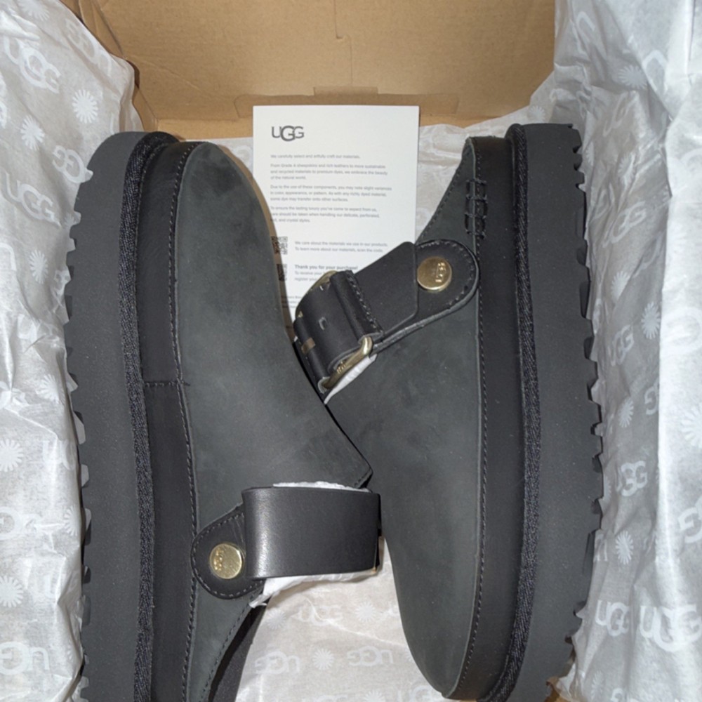 UGG Goldenstar Villa Leather Clog Black Buckle Adjustable Strap Women's 6.5