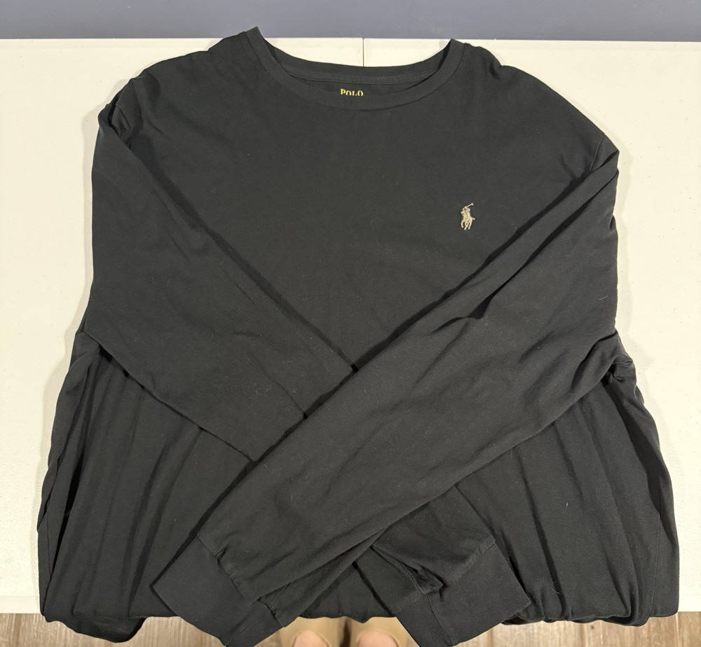 Polo Ralph Lauren Classic Fit Black Long Sleeve Crew Neck Cotton Logo XL