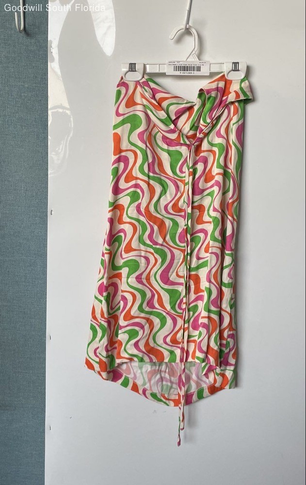 Zara Womens Pink Green Beige Swirl Print Halter Neck Mini Dress Size Medium