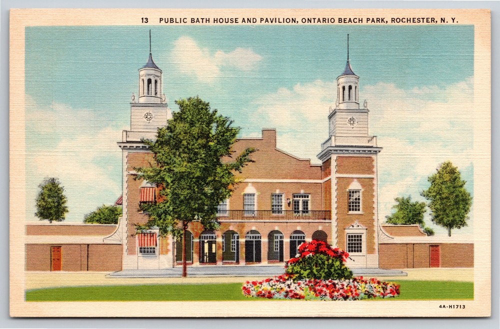Rochester NY~Ontario Beach Park~Public Bath And Pavilion~Vintage Linen Postcard