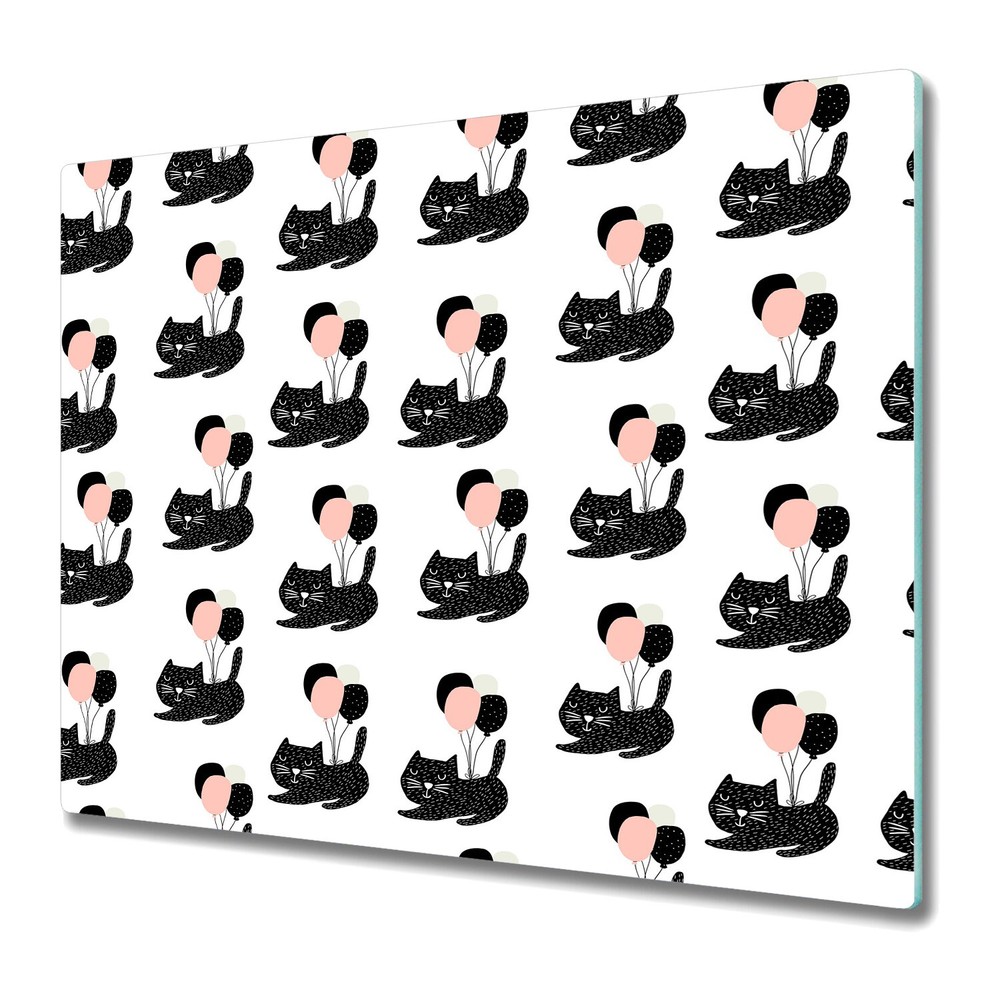 Glass Kitchen Chopping Board Worktop Saver Cute Cats Cats with balloons 60x52