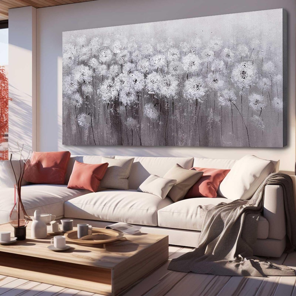 XIANSHOU Flowers Canvas Wall Art White Botanical Painting 30x60 Inch Large Wa...