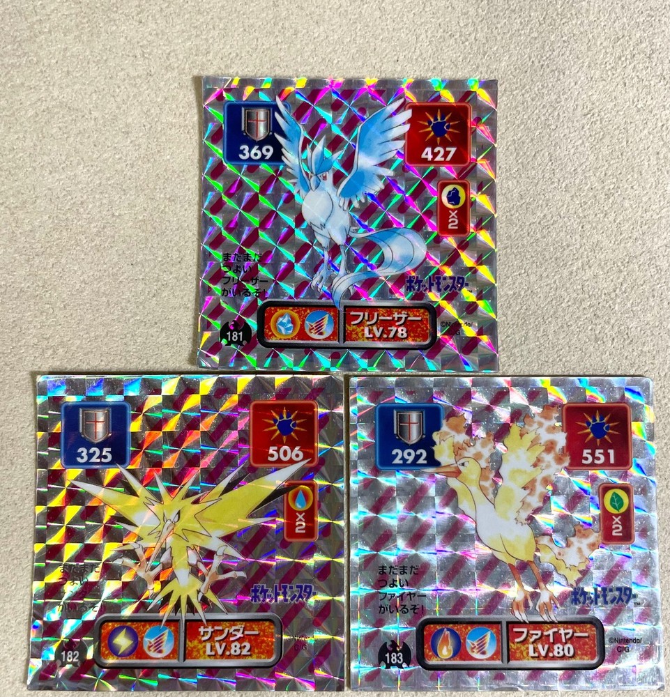 Pokemon Vintage Amada Sticker Prism Holo Legendary Birds Set Japan