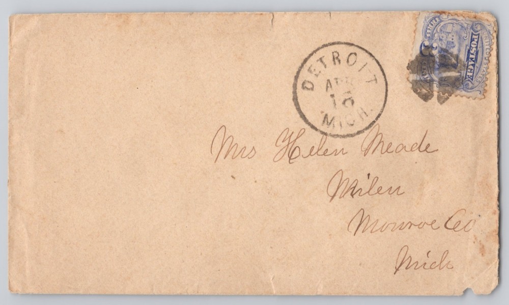 Detroit, Michigan cancel, 3c blue stamp, Addressed Cover circular datestamp