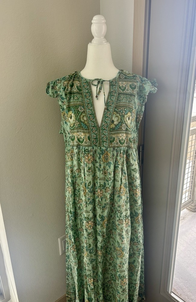 Spell And The Gypsy Folk Song House Floral Sage Maxi Dress Sz L Whimsy Boho